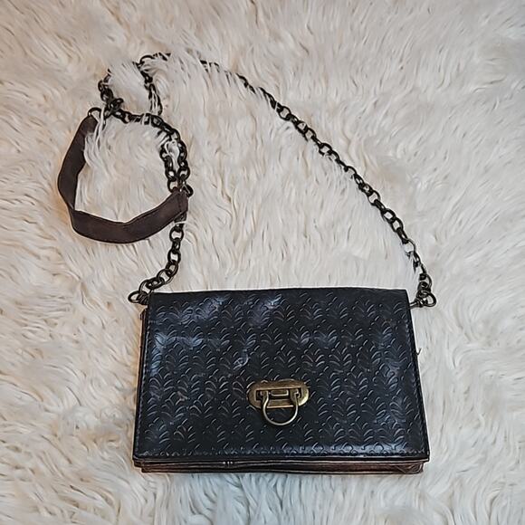 Braciano Black Boho Leaf Print Small Crossbody Purse - Picture 1 of 8